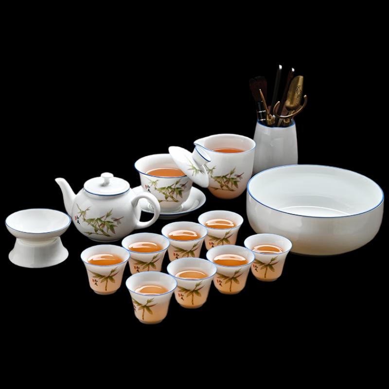 Wo Ding Ice Jade White Porcelain Gongfu Tea Set - Contentment Blue
