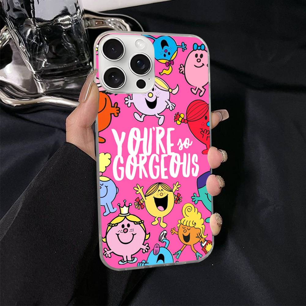 Gifts Mr Men And Little MisS Silver Gradient Pleated Water Ripple Phone Case For IPhone 17 16 15 14 13 12 11 Pro Max