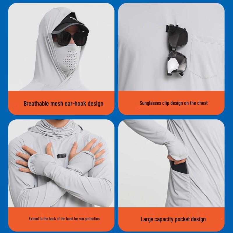 Shabate Men's Quick-Dry Ice Silk Fishing Shirt with Face Mask
