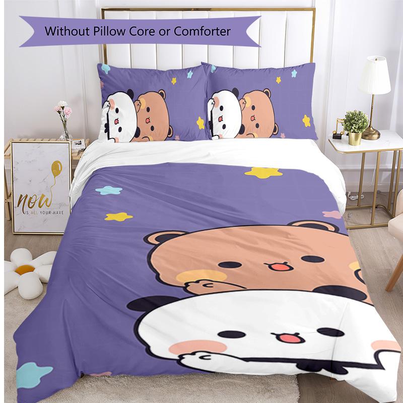 dudu bubu Printed 3PCS Bedding Set Soft Breathable Duvet Cover Pillowcases Set Washable Bedroom Decor Home Gift