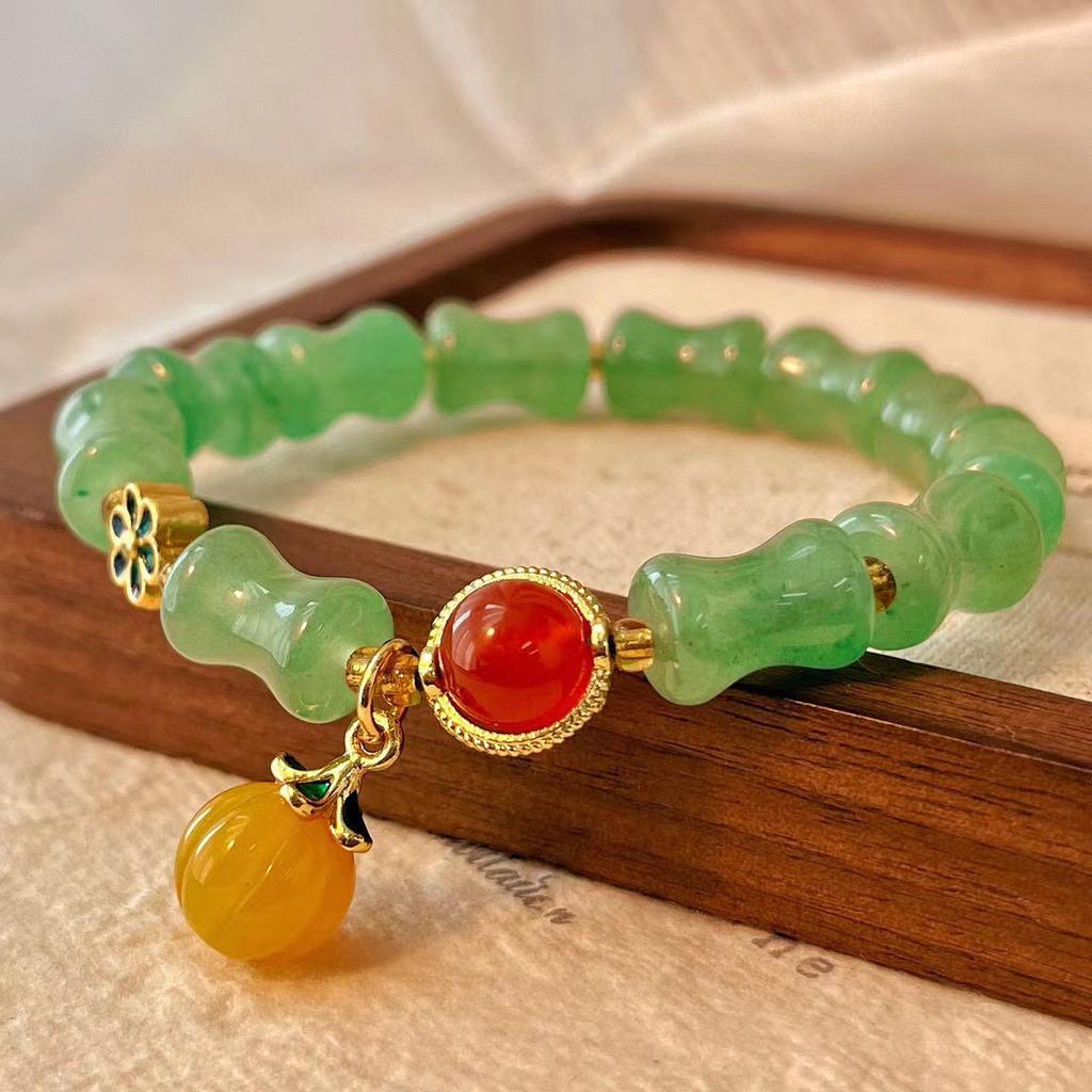 Retro Natural Dongling Jade Bamboo Joint High Bracelet Niche Design Chinese Bracelet Women