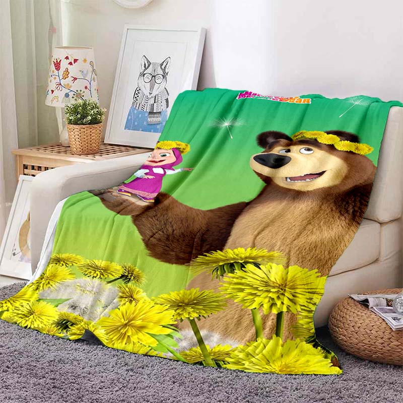 3D cartoon cute M-Masha and Bear blanket flannel home sofa bed bedroom warm portable children's gift picnic sleep soft blanket