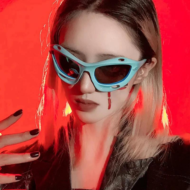 Y2K Big Frame Luxury Brand Designer Cat Eye Sunglasses Women For Men Outdoor Vintage Sun Glasses Cyberpunk Popular Sport Goggles