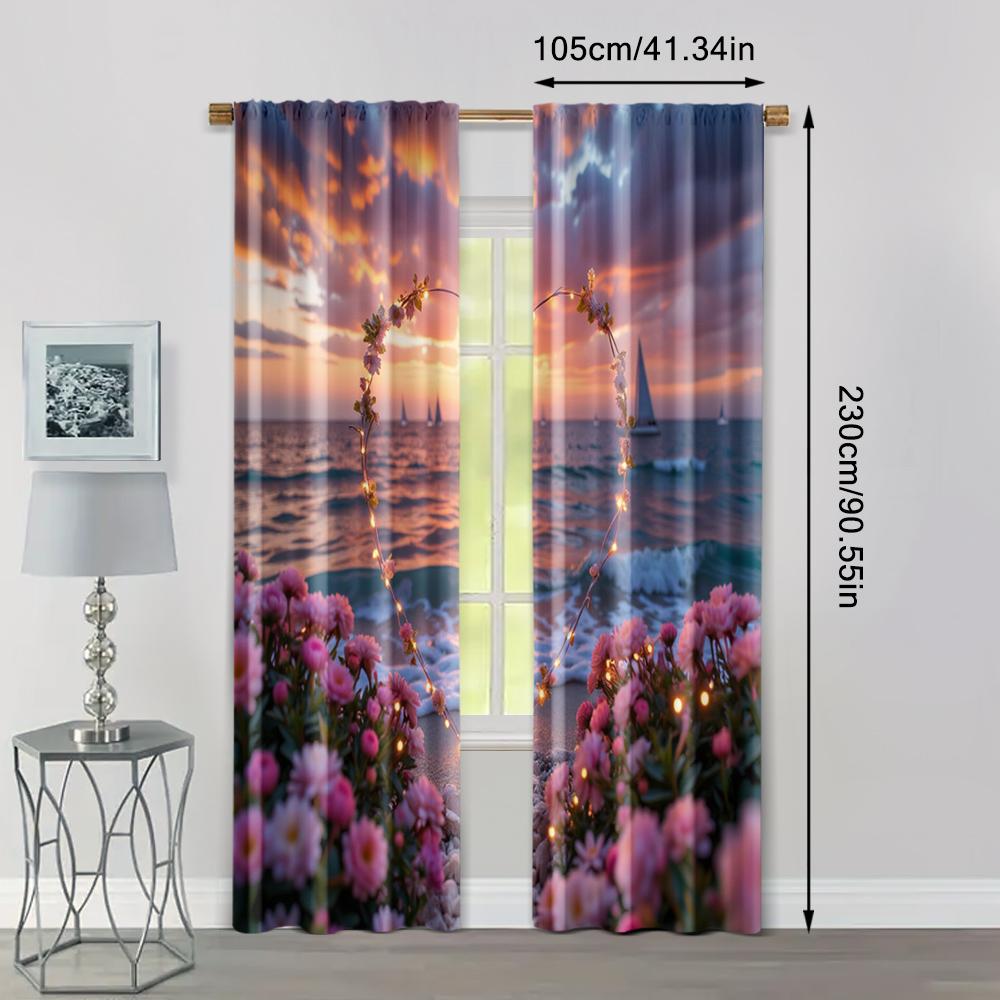 2pcs, Upscale Curtains Romantic Beach Sunset Polyester Woven (without rod) All Seasons for Bedroom Living Room Kitchen Study