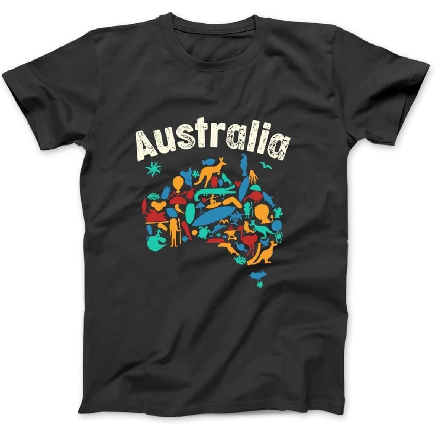 Australia Day Shirt Funny Australian Kids Animals Map Long Sleeve, T-Shirt, Sweatshirt, Hoodie for Men Women Kids Made in Canada Black S