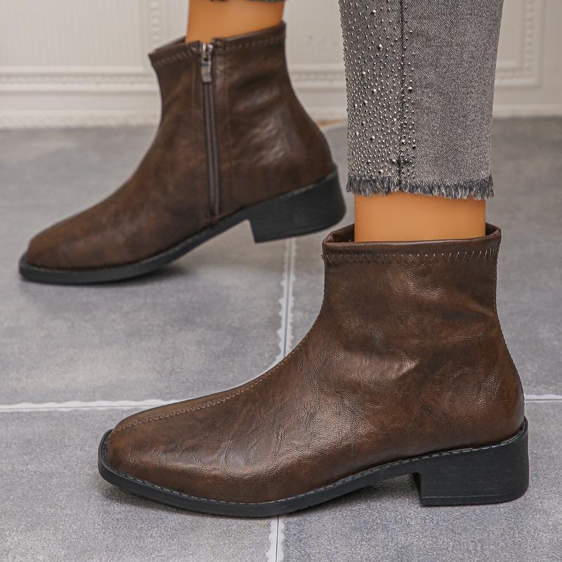 New Soft Leather Square Toe Versatile Low-heeled Shoes, Dr. Martens Boots and Women's Shoes