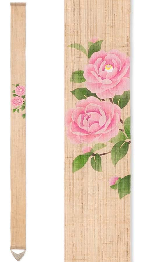 Narrow Tapestry Linen Interior Tapestry Wall Hanging "Maiden Camellia" 100% Hand-dyed