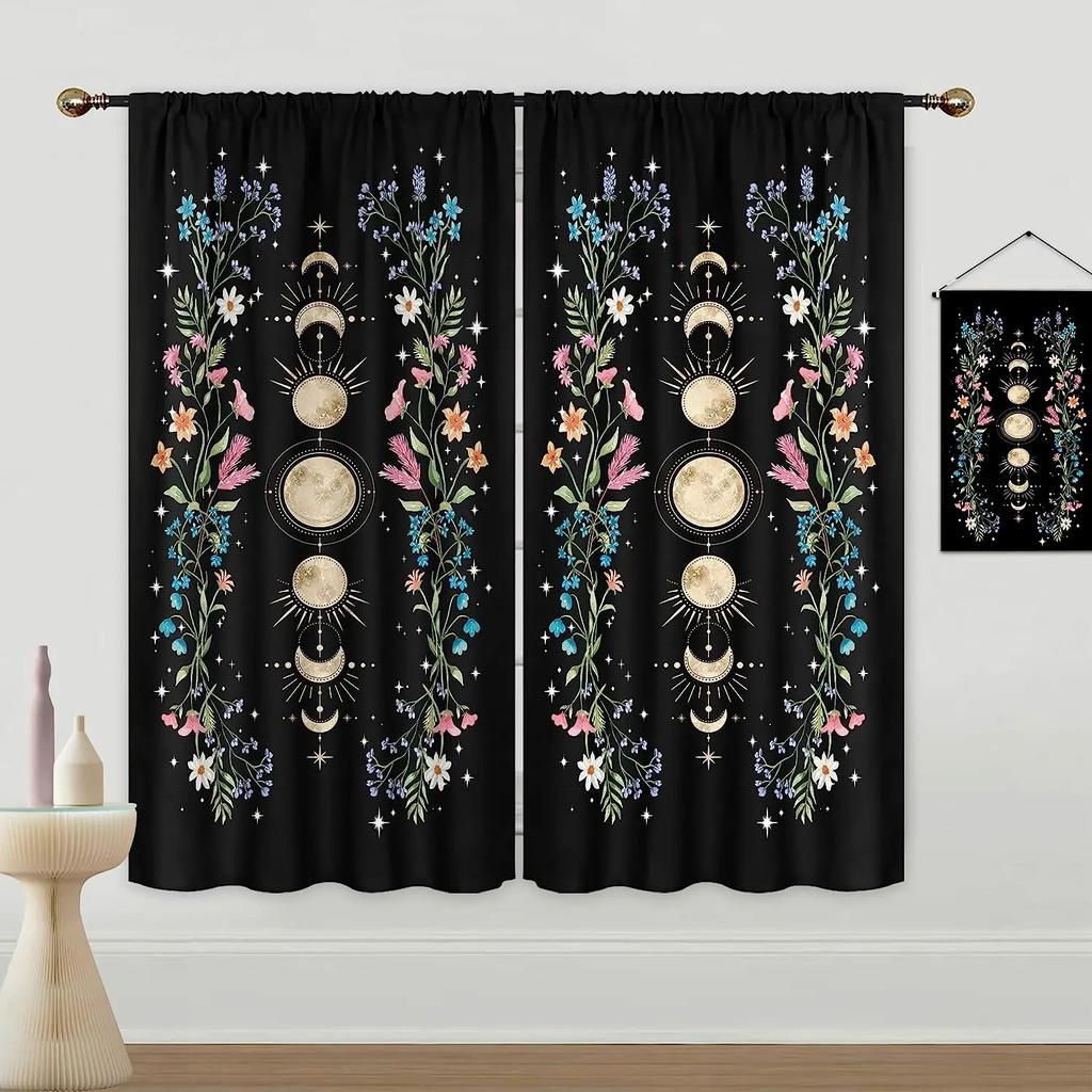 Witchy Gothic Aesthetic Spring Nature Curtain for Living Room Modern Curtains for Bedroom High Shading Drapes Kitchen Curtains