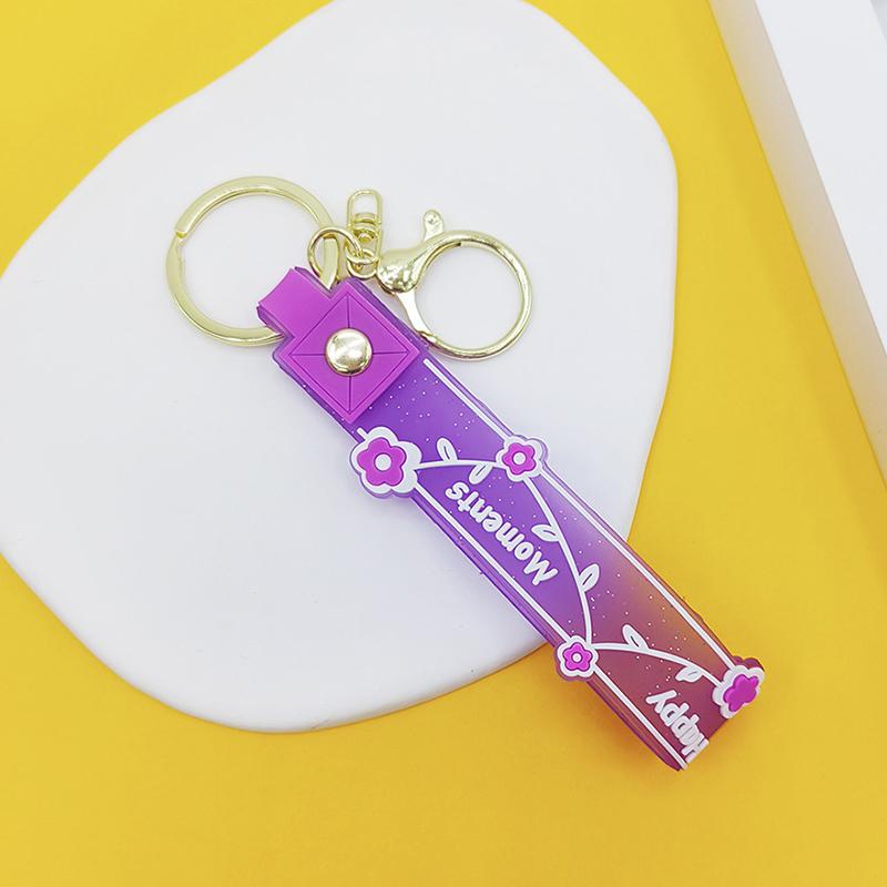Transparent Pvc Soft Rubber Rope Keychain English Small Flower Jelly Color Plum Blossom Candy Color Drop Adhesive Wristband