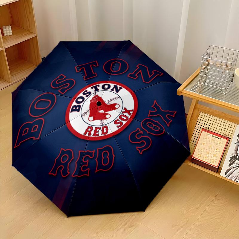 Boston Red Sox Print Auto 8?Ribs Folding Umbrella Wind Resistant Lightweight Automatic Umbrella For Daily Travel