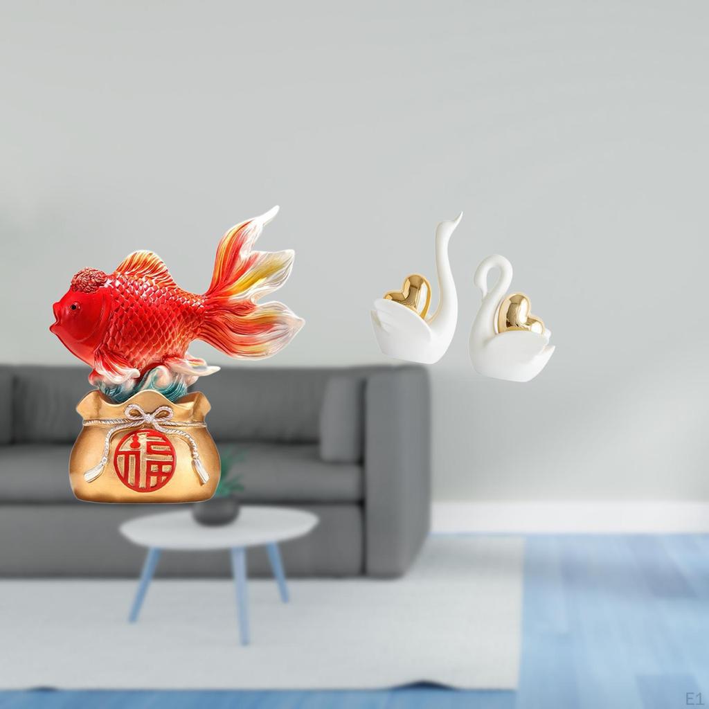 Fortune Koi Swan Sculpture Feng Shui Fish And Elegant Bird Figurines for Home Office Entryway