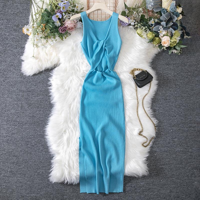 Women's Summer Sexy Twisted Chest Show Heart Machine Hollow Fashion Two Wear Knitted Dress