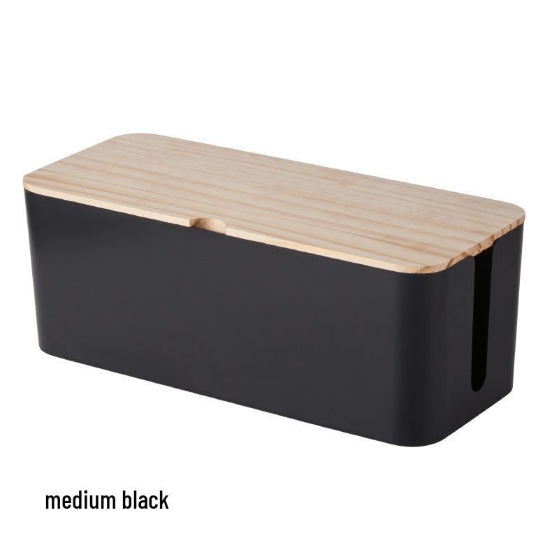 Wire Storage Box with Wooden Lid - Socket & Cable Organizer