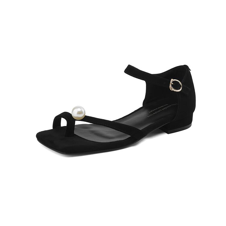 Fashion NEW Summer Women Sandals Sheep Suede Leather Shoes for Women Square Toe Low Heel Shoes Plus Size Open Toe Cover Heel Sandals