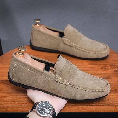 Le Fu Shoes Men's Round Head Men's Bean Shoes Lazy Men's Shoes Soft Soled Driving Casual Leather Shoes