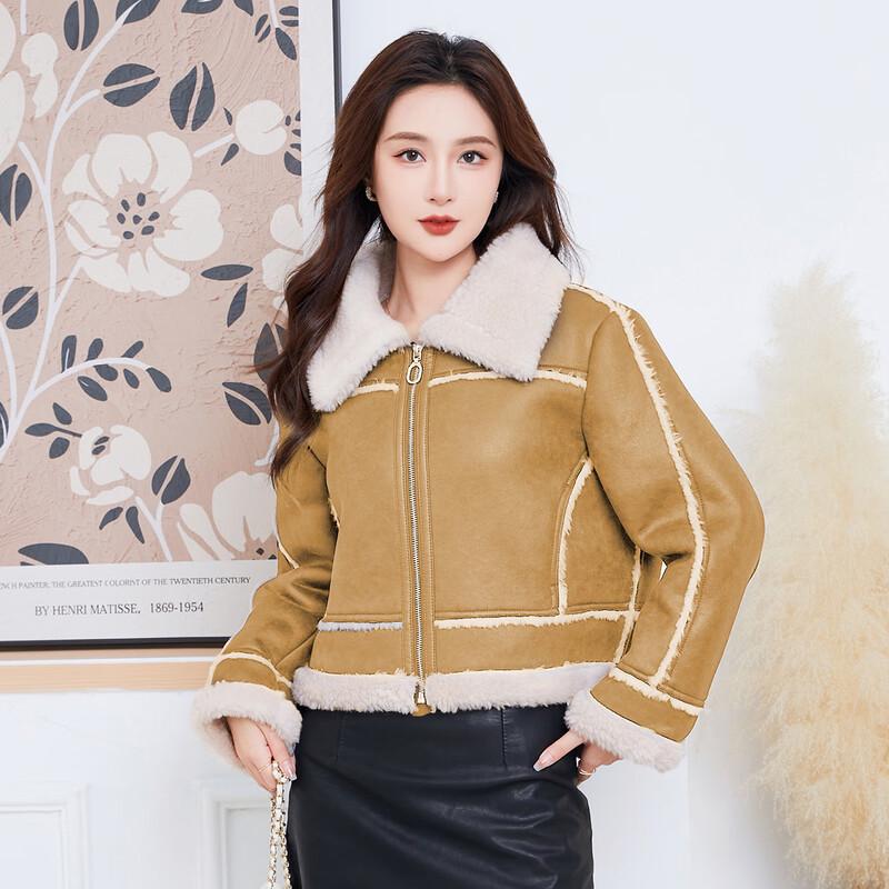 KAISER Women's American Retro Lapel Shearling Biker Jacket