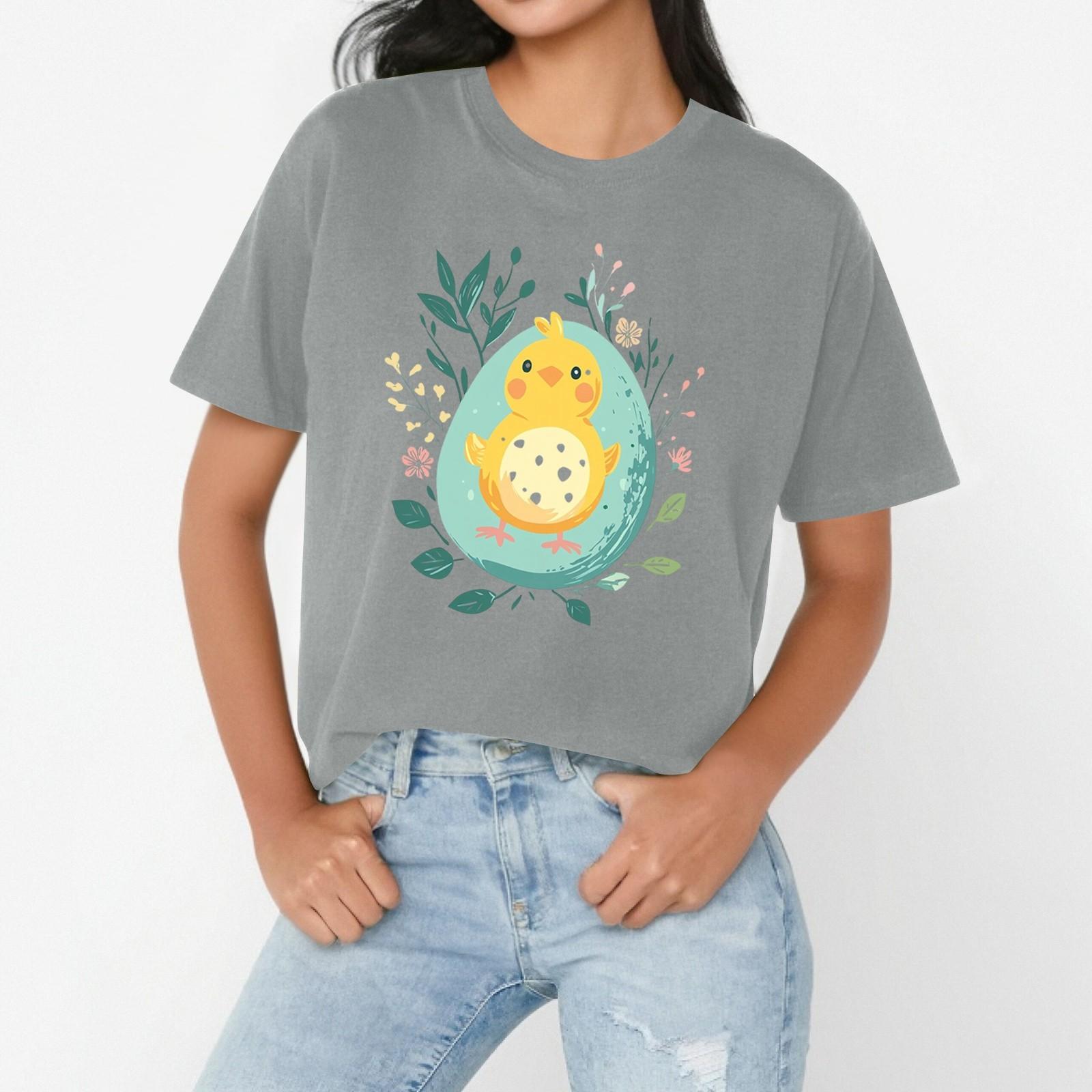 

Женская повседневная свободная футболка с пасхальным принтом, круглый вырез, пуловер, короткий рукав, топ XXL