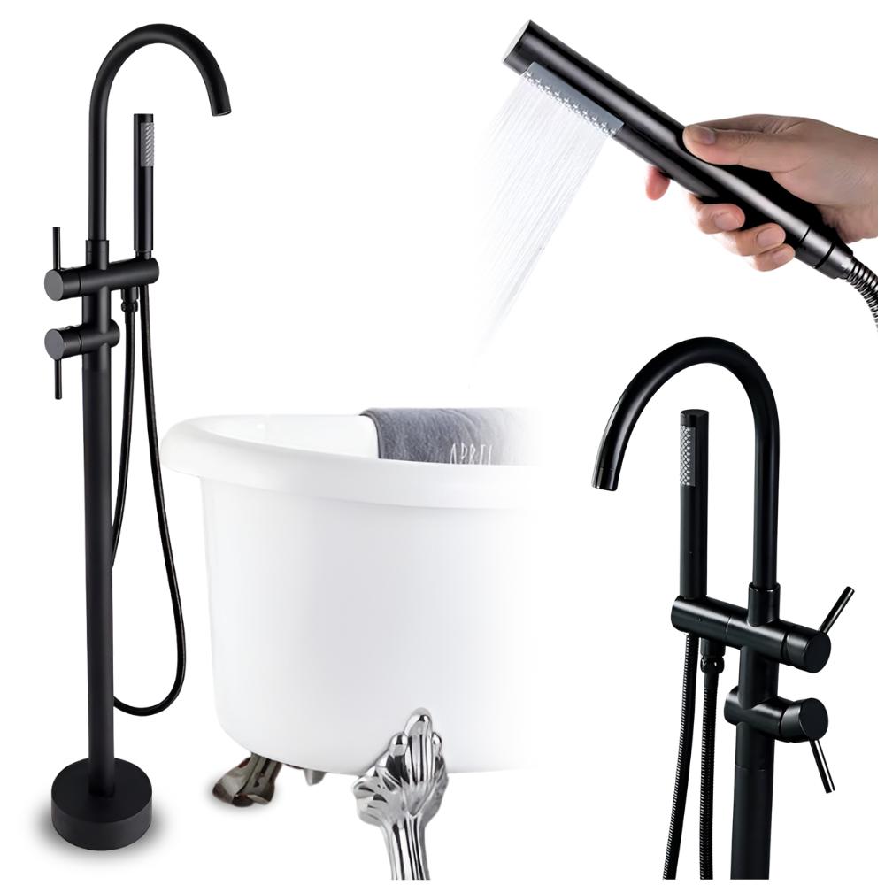 Freestanding Brass Bathtub Faucet, Exclusive Copper, Black Shower