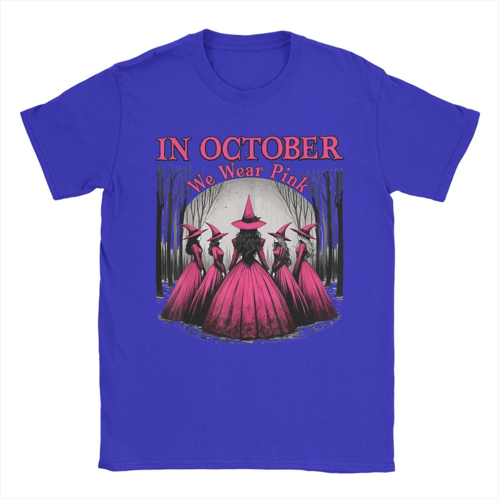 Streetwear T-Shirt Retro im Oktober tragen wir Pink Hexe Brustkrebsbewusstsein Baumwoll-T-Shirts Trendy Y Kurzarm-Tops