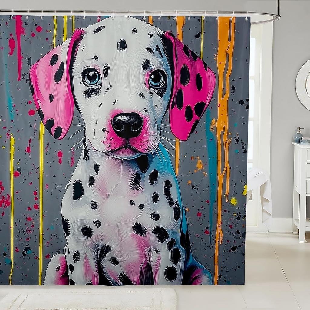 Dog Waterproof Shower Curtains,Cartoon Animal Bath Curtain For Kids Boys Girls Children,Dog Bone Cute Pet Shower Curtain Spotted