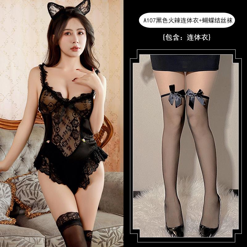 Sexy Mesh Lace Open Crotch Suspender Onesie Hot Temptation Free of One Piece of Hair