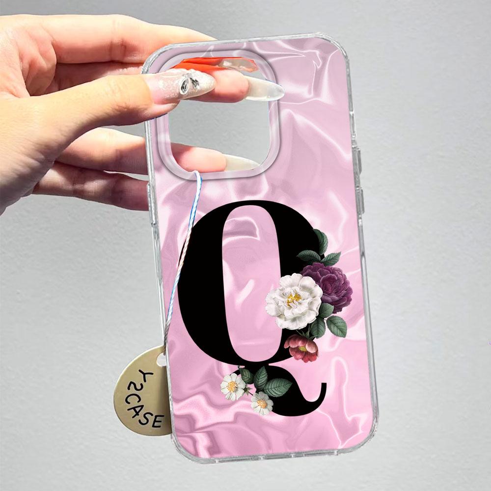 A-Z Black Letter Peony Flower Shockproof Phone Case For Samsung Galaxy A07 A17 A06 A16 A26 A36 A56 A12 A22 Shell Couple Cover