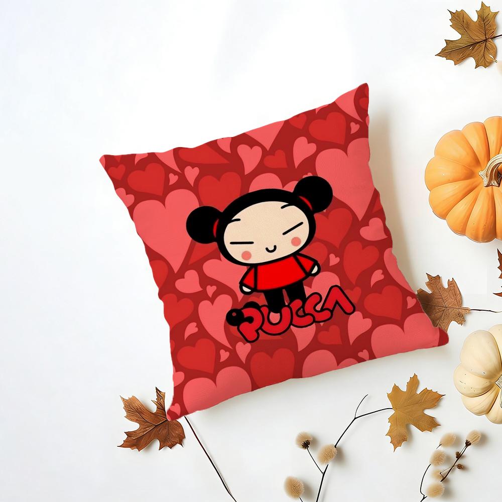 Kawaii PPucca Anime Cushion Cover Iceland Washable Linen Soft  for Daily Sofa Bed Home Room Decor