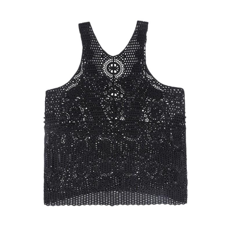 Women's Long Crochet Khaki Vest - Retro Loose Summer Waistcoat