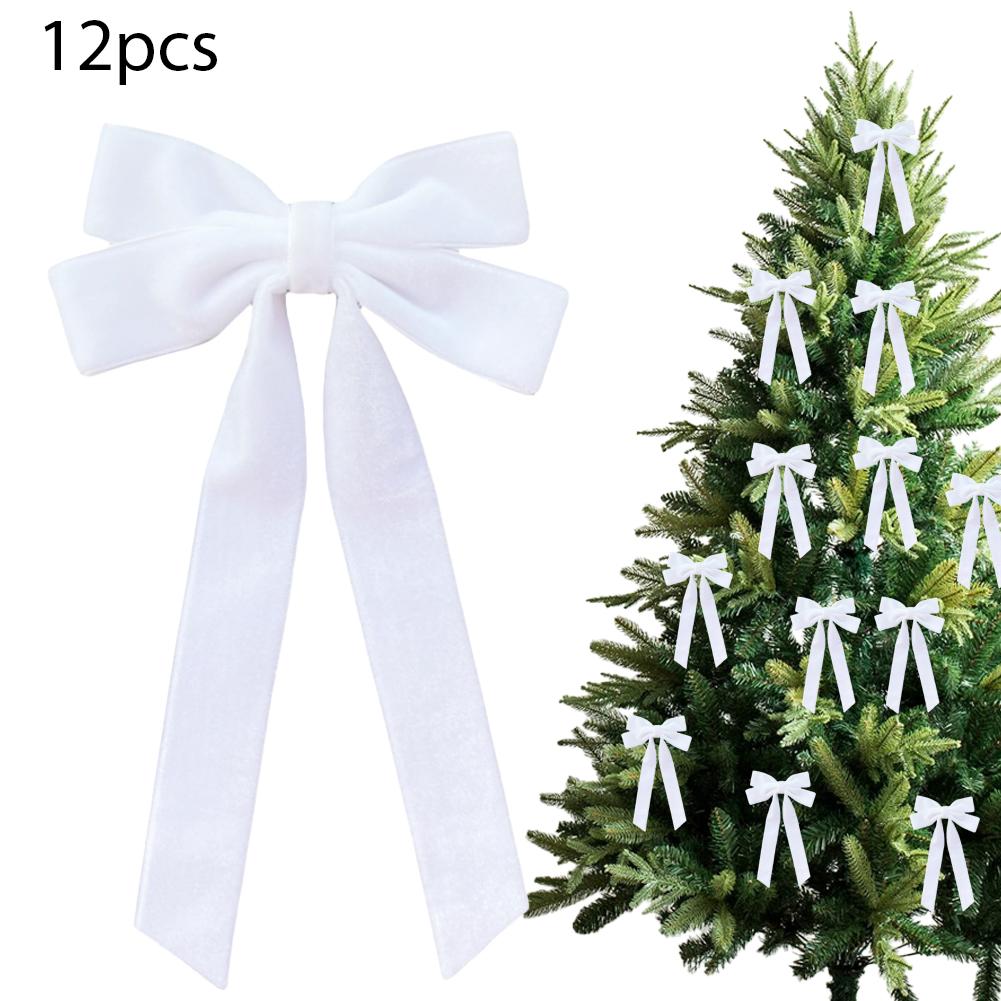 12PCs Velvet Bows Christmas Tree Decorations,Pink Large Velvet Bows Xmas Tree Topper Garland Ornament Rustic Velvet Wreath Bows