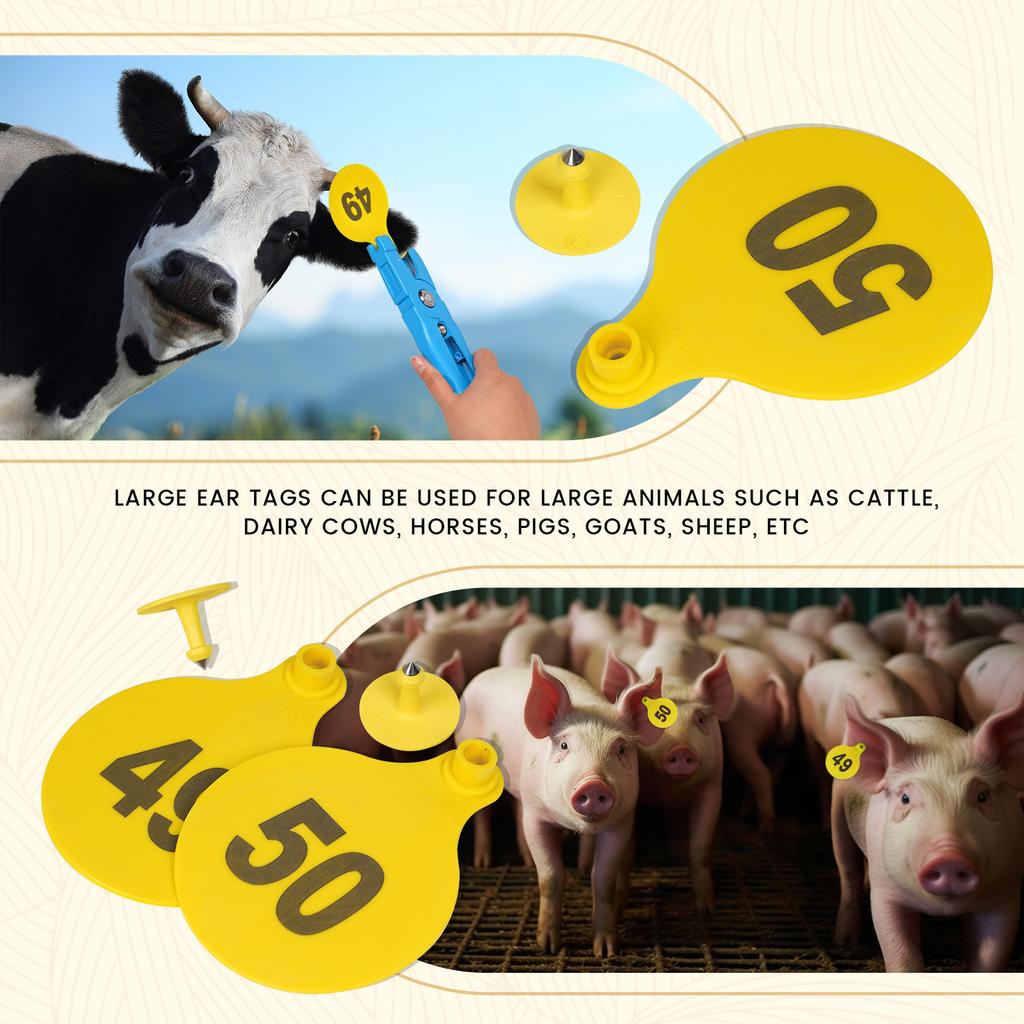 50Pcs Livestock Cow Cattle TPU Ear Tag Signs With Word Ear Tags 01-50 TPU Precision Ear Tags Farm Animal Identification Card