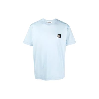 Logo Couleur Unie Col Rond Pull Coupe Droite T-Shirt Manches Courtes Tops Homme Bleu Clair 791524113-V0041