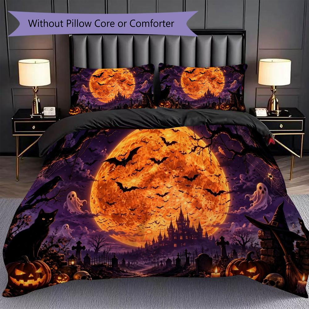 1PC Halloween theme pattern Bedding Quilt Set Quilt Cover Pillowcase Home Decoration Birthday Gift (1 * duvet cover + 2 * pillowcase, without core)
