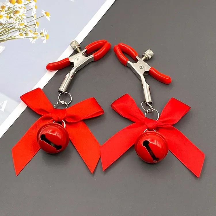 4 Colors Adjustable Nipple Clamp Breast Clip Bdsm Breast Massager Small Bell Sexy Bow Adult Cosplay Flirting Sex Toy for Couples