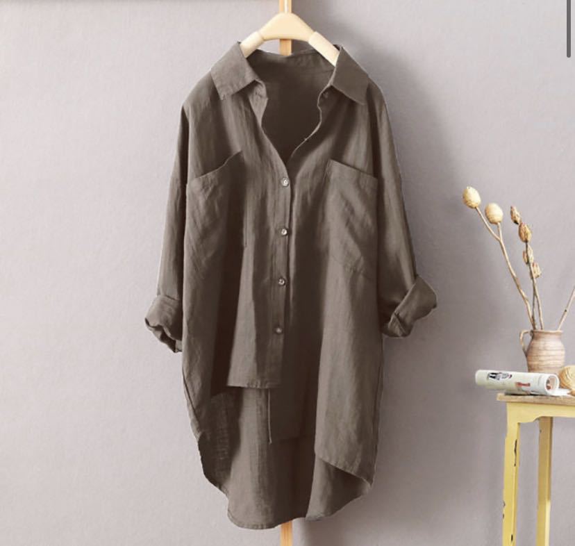 Women's Spring Solid Color Casual Style Long Sleeve Shirt Fall Double Pocket Button Cotton Blouse