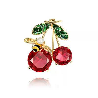 Red Cherry Brooches For Women Classic Enamel Fruits Weddings Casual Pins