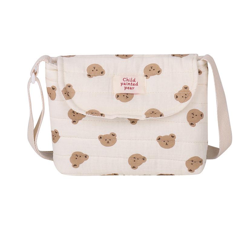 

Cute Japanese Floral Print Shoulder Bag For Kids Featuring Adorable Bear Design Bear Cream