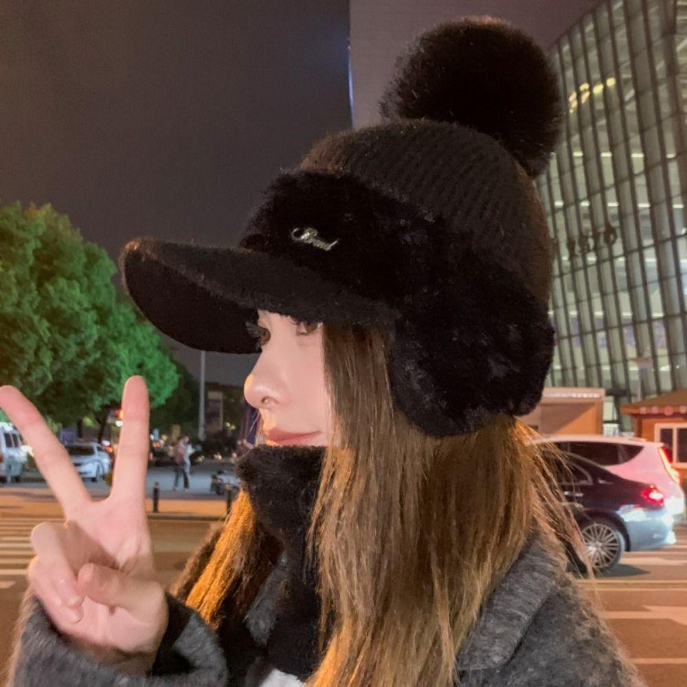 Thick Warm Women s Beanies Keep Warm Skullies Beanies Outdoor Knitted Hat  Cycling black cap