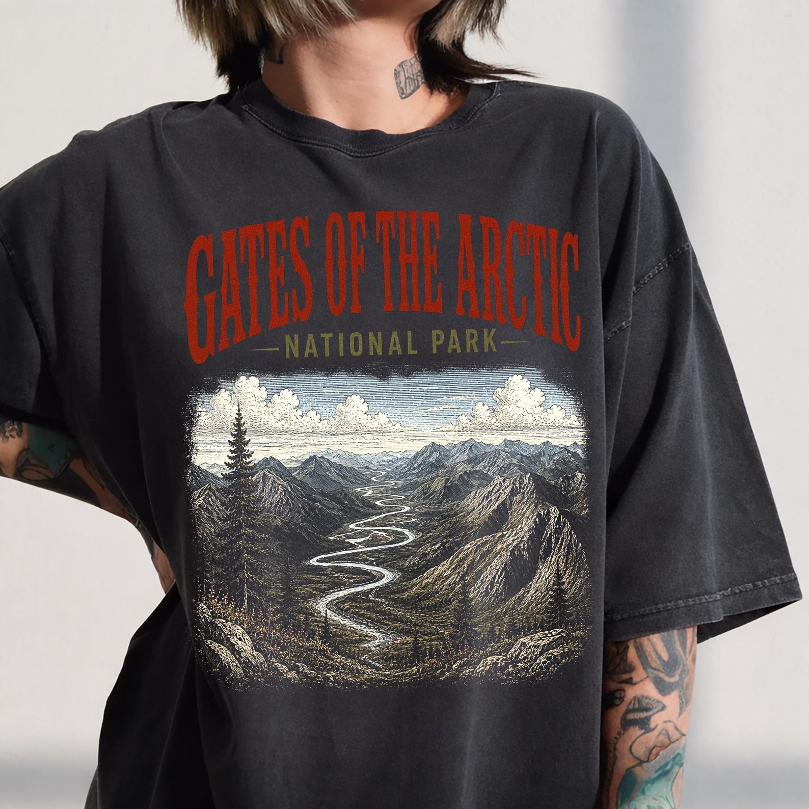 Gates Of The Arctic National Park Shirt, Alaska Wilderness Adventure Tee, Retro Mountain Landscape Graphic, Hiking Lover Gift M