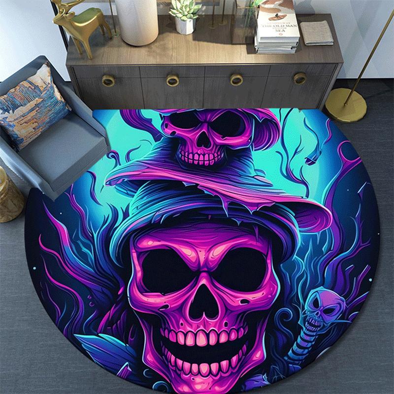 1pc Soft, Absorbent & Non Slip Skull and Evil Pumpkin Round Rug Soft Circle Rug for Living Room & Bedroom Decor, Chair Mats, and Unforgettab