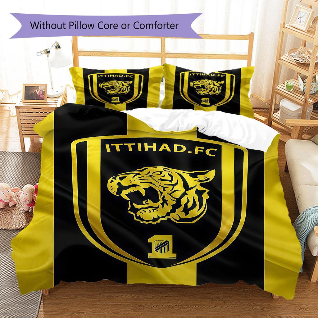Al-Ittihad FC Pattern Bedding,Quilt Set Quilt Cover Pillowcase Home Birthday Gift(1 * Duvet Cover + 2 * Pillowcase, Without Core)