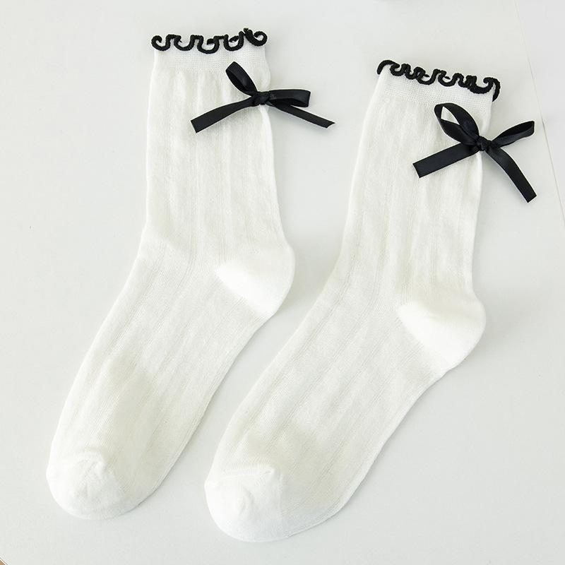 Female Spring and Summer New Style Bow Lace Hollow In Tube Socks