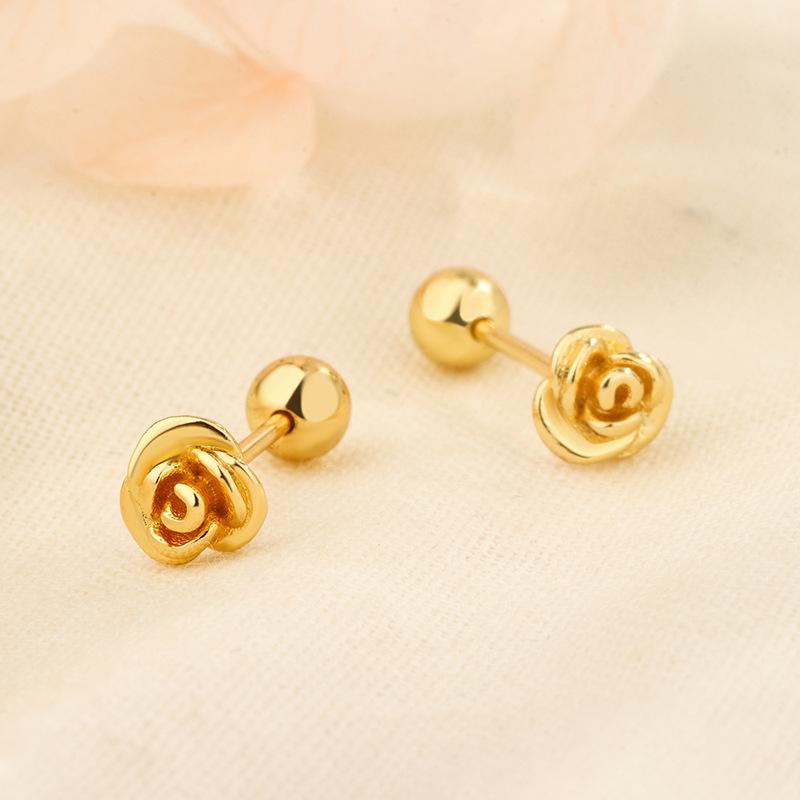 Luxury Rose Flower Cartilage Earring For Women Niche Design Screw Back Stud Earrings High End Elegant Jewelry