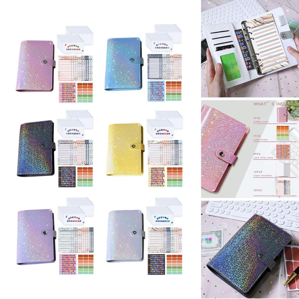 A6 PU Leather Notebooks label Stickers Pockets for Daily Records Office