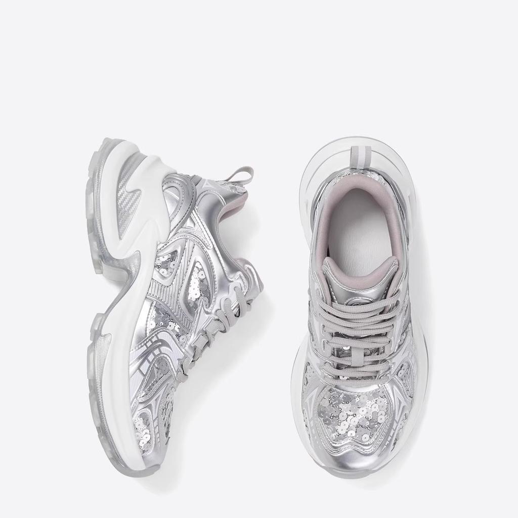 Silver Paillette Dad Shoes Women's Summer New Fashion Thick Bottom Height Increasing Breathable Casual Sneaker