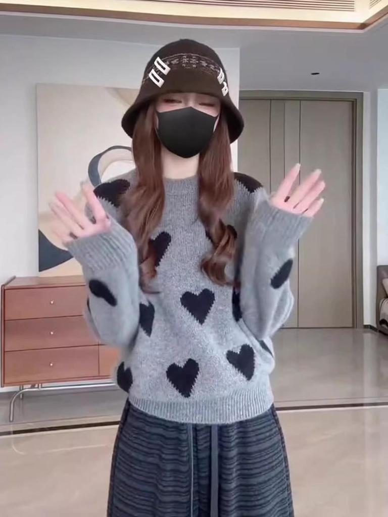 Women's Cute Love Heart Pullover: Soft, Fluffy, Loose Sweater for Autumn & Winter; Wear Alone or as a Base Layer.