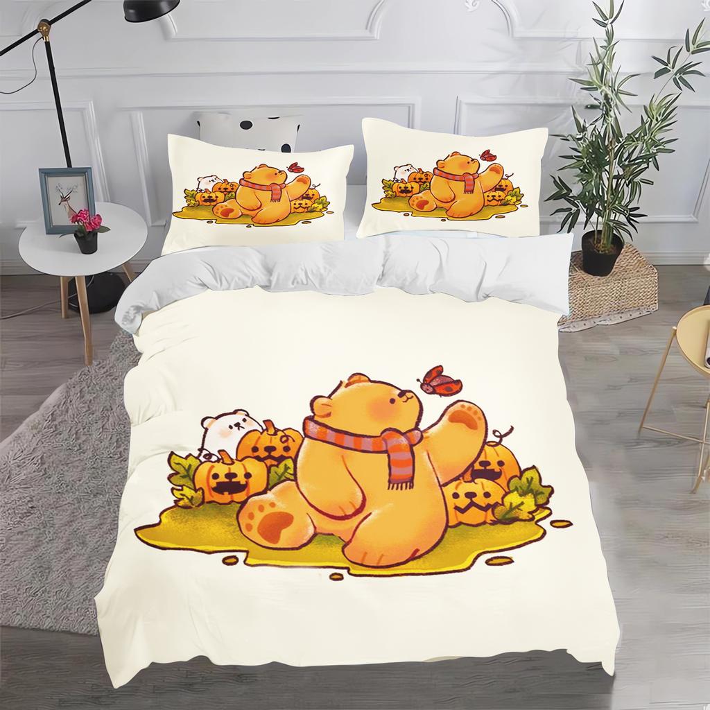 Cute Bear Cartoon Duvet Cover Home Printed Pillowcase Set Adult Bedroom Children Comforter Bedding