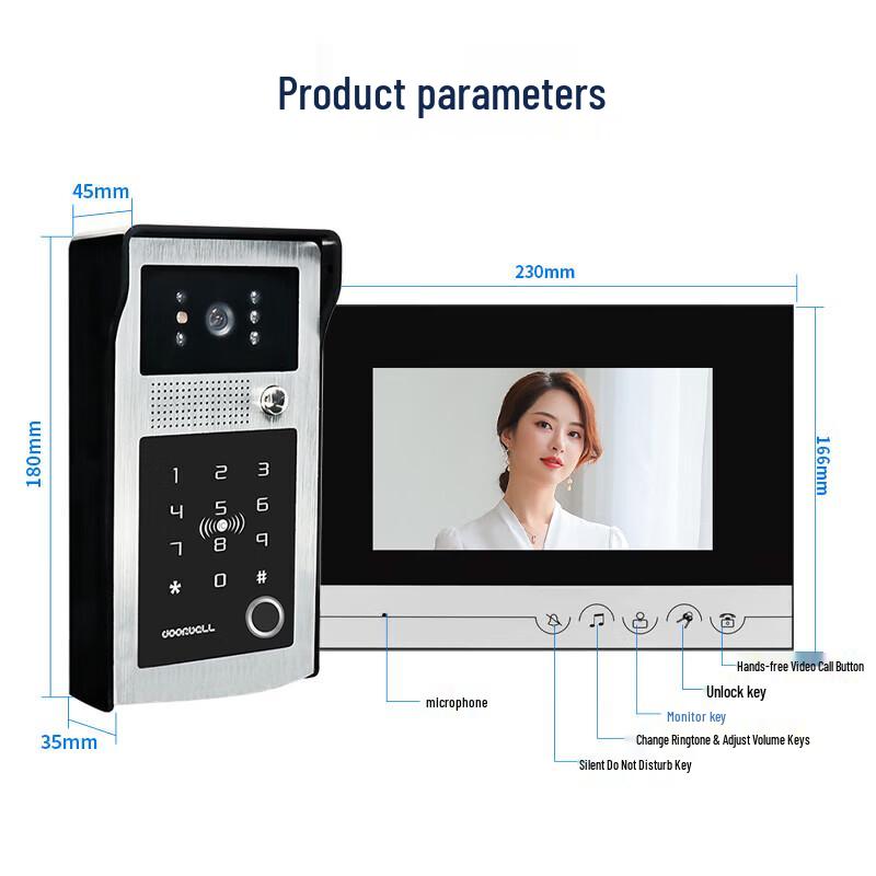 Realand KS304 Visual Intercom Fingerprint Access Control System CN plug (adapter included)