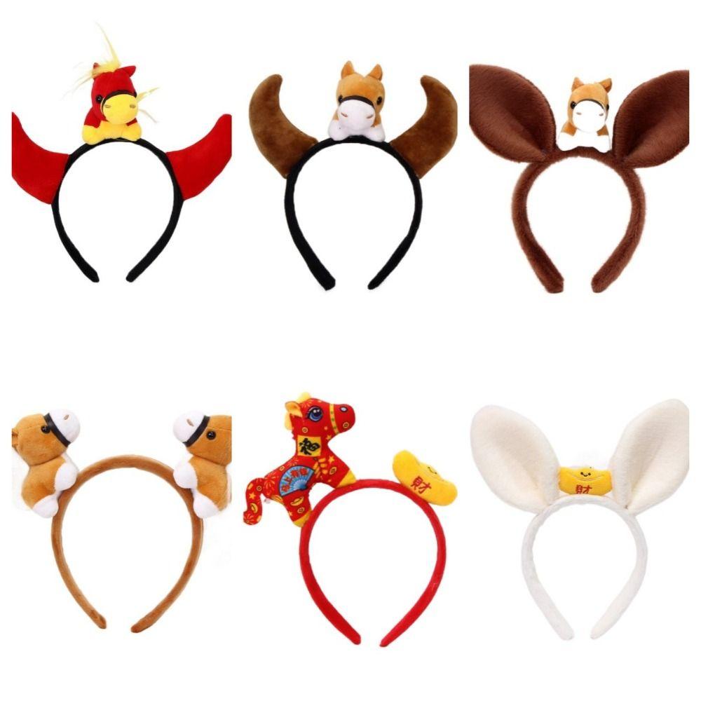 Pony Horse Hair Hoop Cartoon Plush Horse Headband Creative New Year Headband  Women