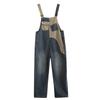 Suspender Pants Fashion Denim Overalls Women's Spring and Autumn Loose High Waist Contrast Color One-piece Wide-leg Nine-point Pants