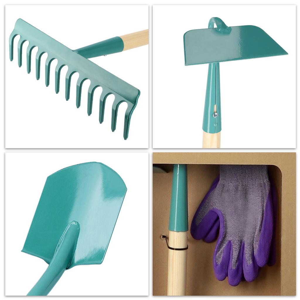 KADAX Zestaw Narzędzi Ogrodowych Szpadel Grabie Motyczka + Rękawice Damskie